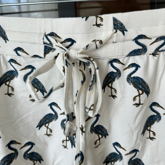 The Woods by Kate Quinn modal pajamas shorts ruffle heron birds print drawstring - Picture 5 of 5